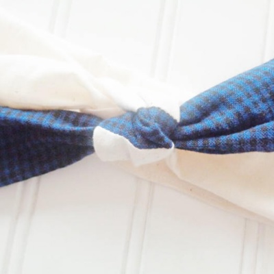 Sarah Knotted Headband - Black and Blue Check with Muslin