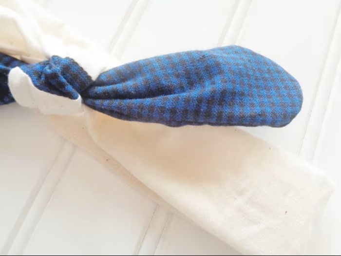 Sarah Knotted Headband - Black and Blue Check with Muslin