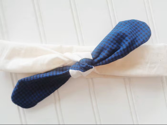 Sarah Knotted Headband - Black and Blue Check with Muslin
