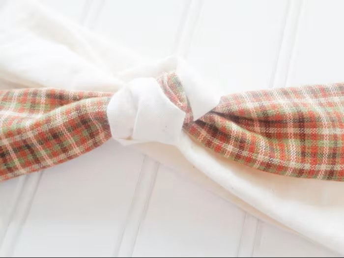 Sarah Knotted Headband - Brown and Green Plaid with Muslin