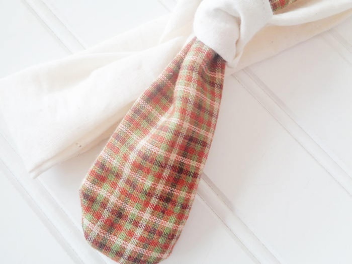 Sarah Knotted Headband - Brown and Green Plaid with Muslin