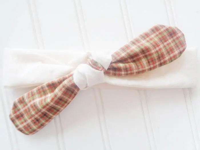 Sarah Knotted Headband - Brown and Green Plaid with Muslin
