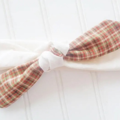 Sarah Knotted Headband - Brown and Green Plaid with Muslin