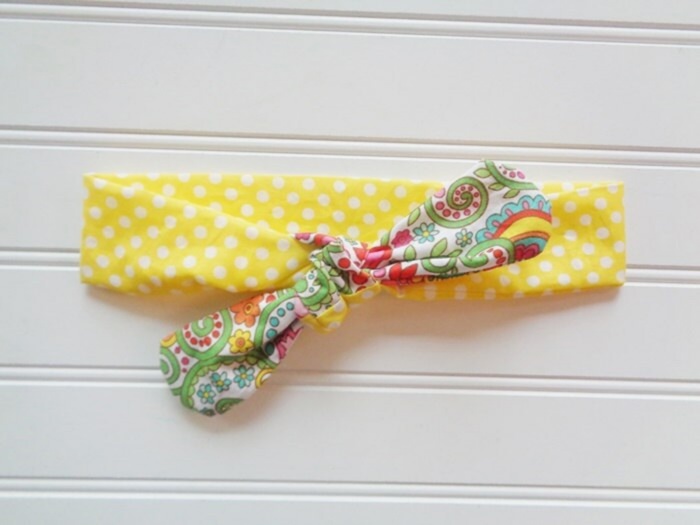 Sarah Knotted Headband - Dots on Yellow with Bright Floral