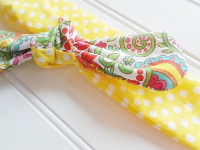 Sarah Knotted Headband - Dots on Yellow with Bright Floral