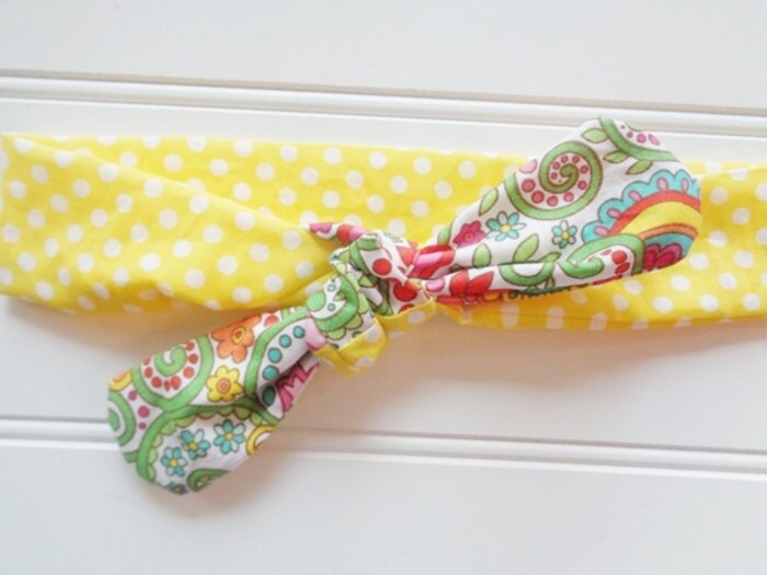 Sarah Knotted Headband - Dots on Yellow with Bright Floral