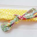  Sarah Knotted Headband - Dots on Yellow with Bright Floral
