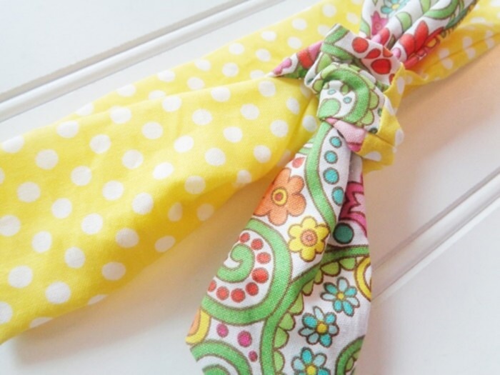 Sarah Knotted Headband - Dots on Yellow with Bright Floral