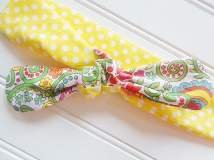 Sarah Knotted Headband - Dots on Yellow with Bright Floral