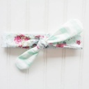 Sarah Knotted Headband - Floral on Blue with Mint Stripes