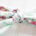  Sarah Knotted Headband - Floral on Blue with Mint Stripes