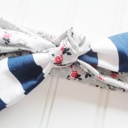  Sarah Knotted Headband - Floral on Gray with Navy Stripes
