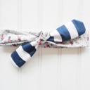  Sarah Knotted Headband - Floral on Gray with Navy Stripes