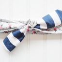  Sarah Knotted Headband - Floral on Gray with Navy Stripes