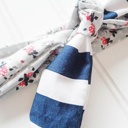  Sarah Knotted Headband - Floral on Gray with Navy Stripes