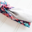  Sarah Knotted Headband - Floral on Navy with Gray Stripes