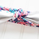  Sarah Knotted Headband - Floral on Navy with Gray Stripes