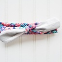  Sarah Knotted Headband - Floral on Navy with Gray Stripes