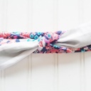  Sarah Knotted Headband - Floral on Navy with Gray Stripes