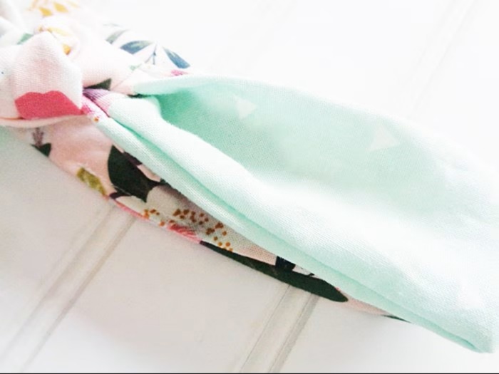 Knotted Headband - Floral on Pink with Triangles on Mint