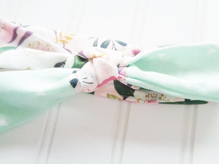 Knotted Headband - Floral on Pink with Triangles on Mint