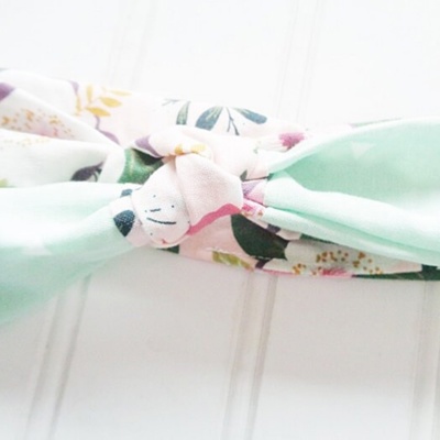 Sarah Knotted Headband - Floral on Pink with Triangles on Mint