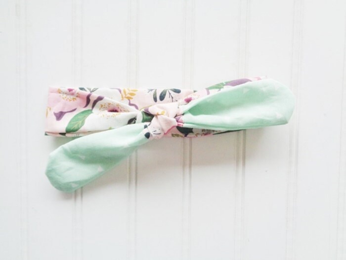 Knotted Headband - Floral on Pink with Triangles on Mint