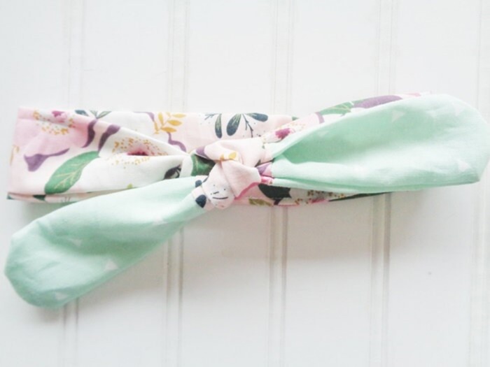 Knotted Headband - Floral on Pink with Triangles on Mint