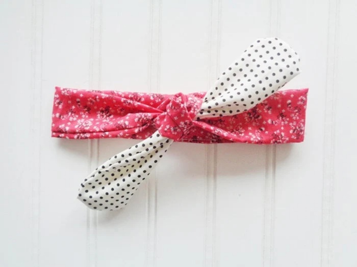 Sarah Knotted Headband - Floral on Red with Black Dots