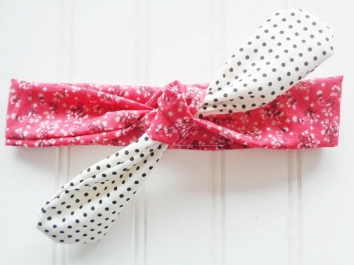 Sarah Knotted Headband - Floral on Red with Black Dots