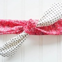  Sarah Knotted Headband - Floral on Red with Black Dots