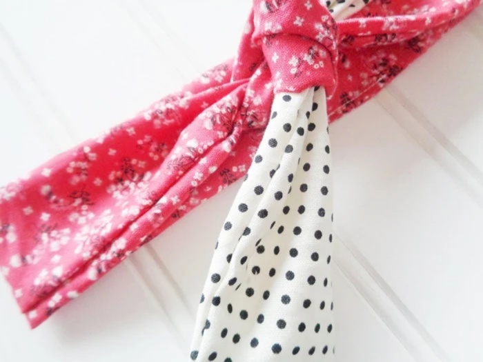 Sarah Knotted Headband - Floral on Red with Black Dots