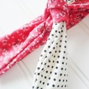  Sarah Knotted Headband - Floral on Red with Black Dots