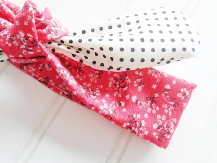 Sarah Knotted Headband - Floral on Red with Black Dots