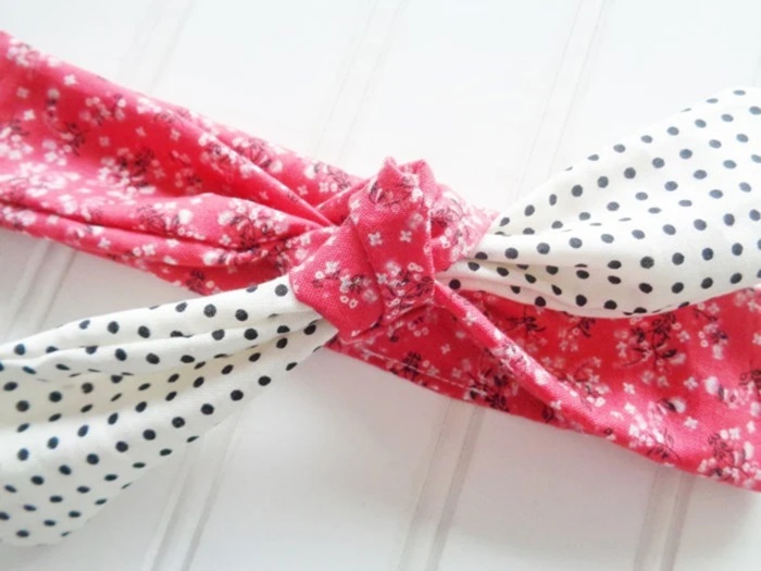 Sarah Knotted Headband - Floral on Red with Black Dots