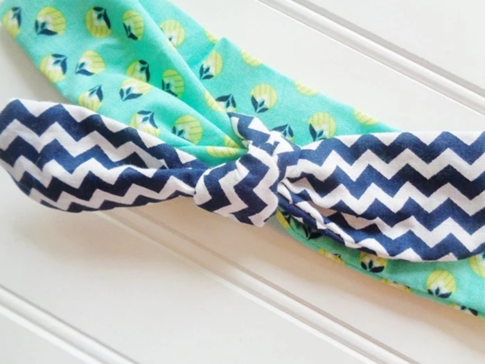 Sarah Knotted Headband - Lime and Navy Floral with Navy Chevron