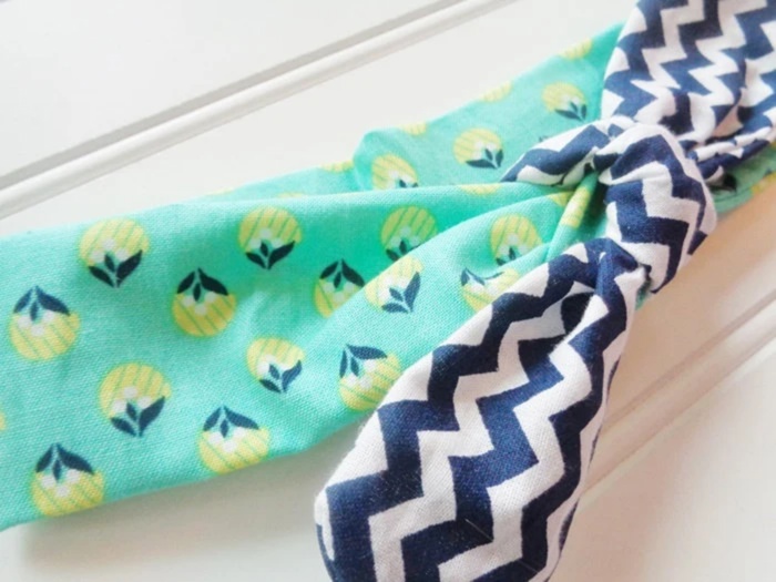 Sarah Knotted Headband - Lime and Navy Floral with Navy Chevron