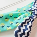  Sarah Knotted Headband - Lime and Navy Floral with Navy Chevron