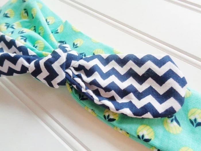 Sarah Knotted Headband - Lime and Navy Floral with Navy Chevron