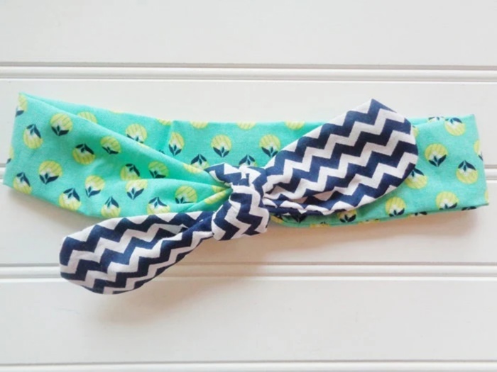 Sarah Knotted Headband - Lime and Navy Floral with Navy Chevron