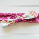  Knotted Headband - Maroon Quartrefoil with Floral on Blue