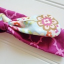  Knotted Headband - Maroon Quartrefoil with Floral on Blue