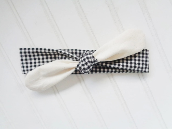 Sarah Knotted Headband - Muslin with Black Gingham
