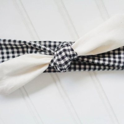 Sarah Knotted Headband - Muslin with Black Gingham