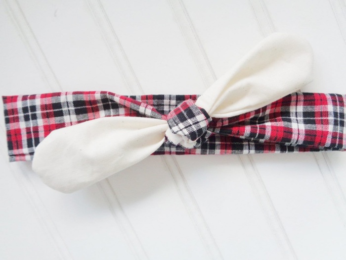 Sarah Knotted Headband - Muslin with Red and Black Plaid