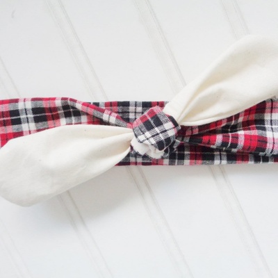 Sarah Knotted Headband - Muslin with Red and Black Plaid