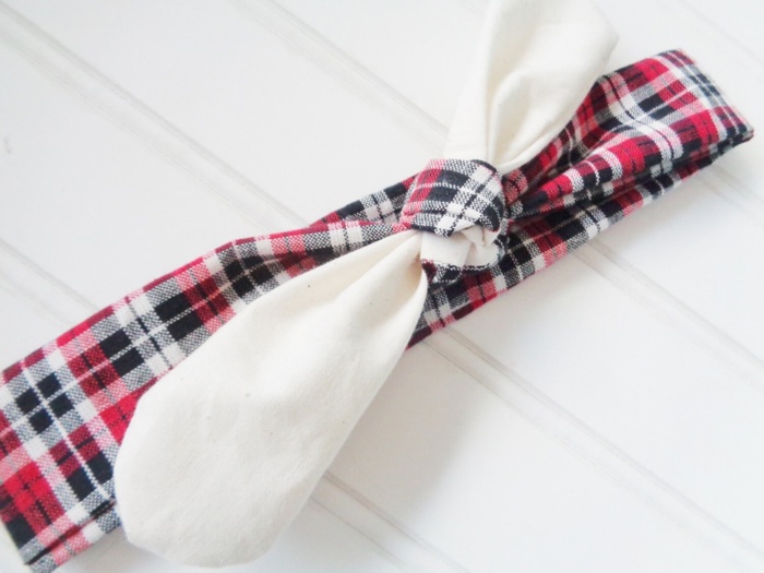 Sarah Knotted Headband - Muslin with Red and Black Plaid