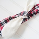  Sarah Knotted Headband - Muslin with Red and Black Plaid