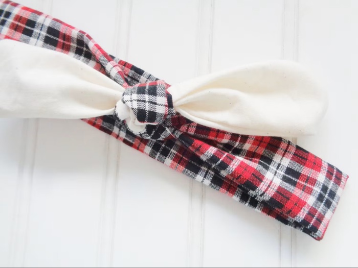 Sarah Knotted Headband - Muslin with Red and Black Plaid