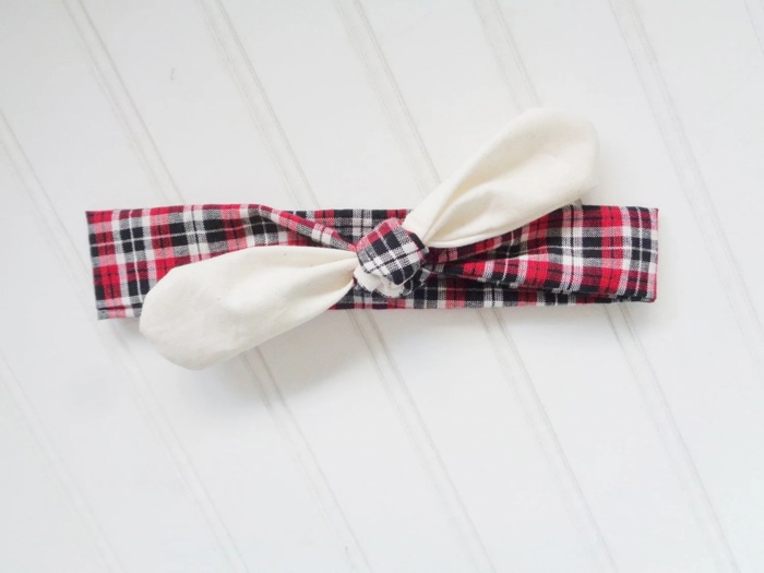 Sarah Knotted Headband - Muslin with Red and Black Plaid